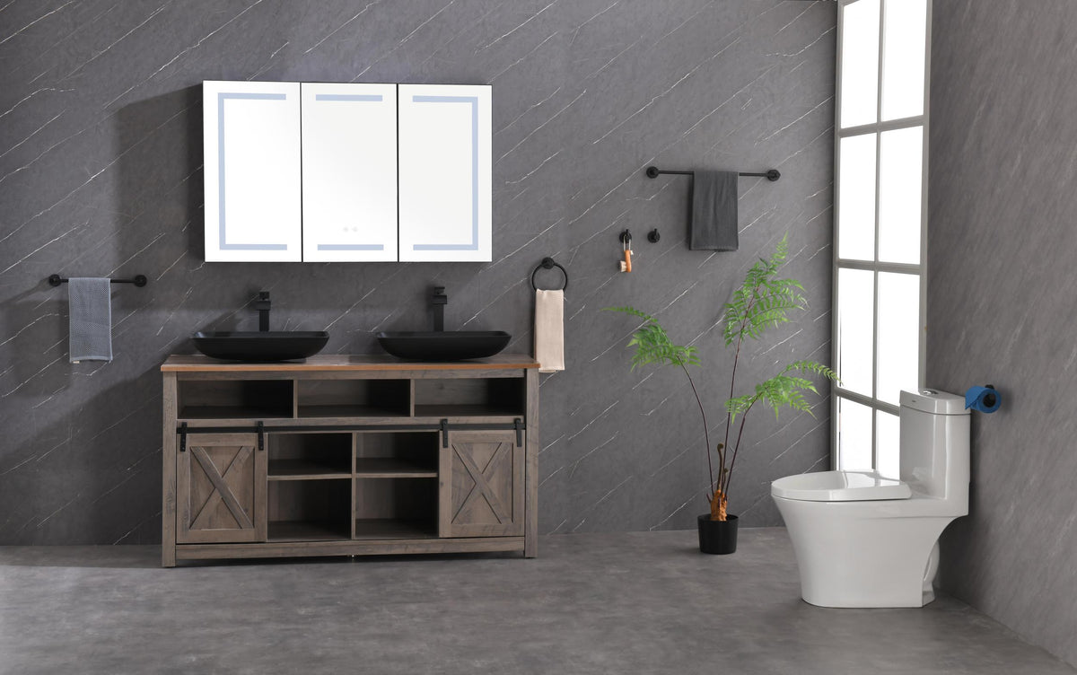 48*30 In Led Mirror Lighted Medicine Cabinet With Lights, Led Medicine Cabinet W Defogger, Dimmer, 3X Makeup Mirror, Outlets & Usb Matte Black Aluminium