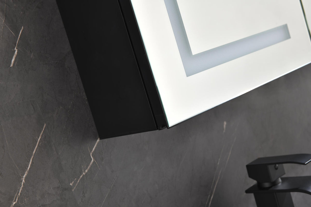 48*30 In Led Mirror Lighted Medicine Cabinet With Lights, Led Medicine Cabinet W Defogger, Dimmer, 3X Makeup Mirror, Outlets & Usb Matte Black Aluminium