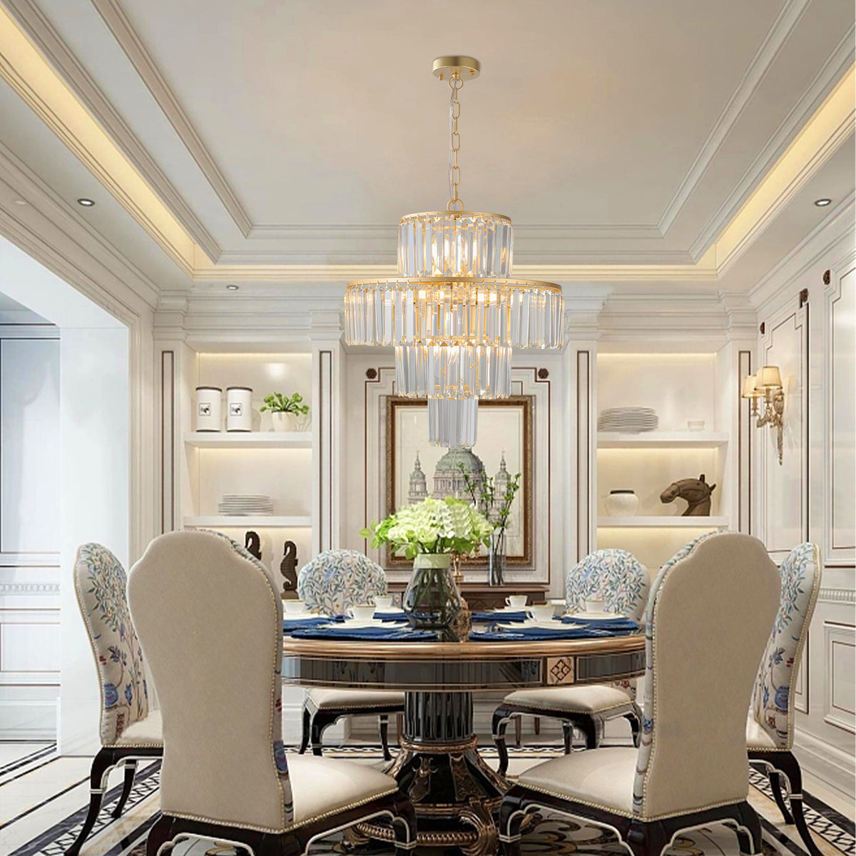 Crystal Chandelier Modern Chandeliers Lights Fixture Hanging Pendant Light Fixture For Dining Room Bedroom Living Room Dia 19.7 Inch Gold Crystal Iron