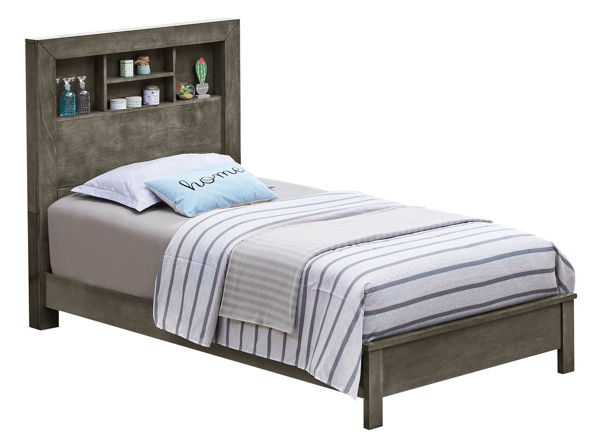 Tranquil Gray Transitional Bed For Comfort Box Spring Required Twin Gray Particle Board