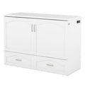 Full Size Murphy Bed Wall Bed With Drawer And A Set Of Sockets & Usb Ports, Pulley Structure Design, White White Solid Wood Mdf