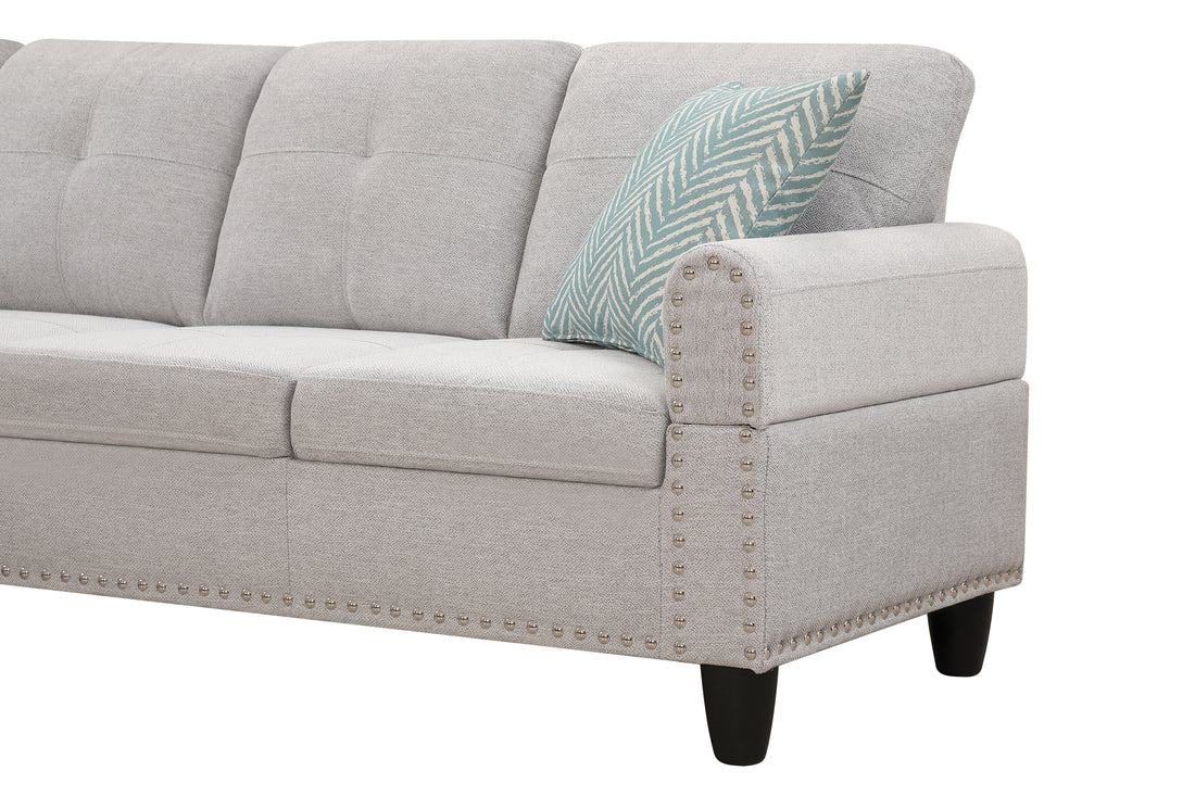Alger 98" Wide Left Hand Facing Sofa & Chaise With Ottoman Light Gray Foam Linen