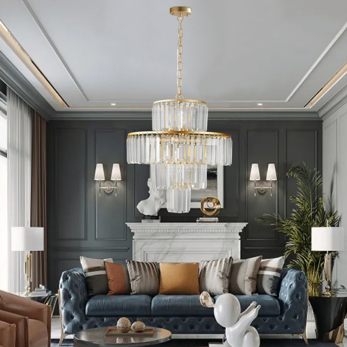 Crystal Chandelier Modern Chandeliers Lights Fixture Hanging Pendant Light Fixture For Dining Room Bedroom Living Room Dia 19.7 Inch Gold Crystal Iron