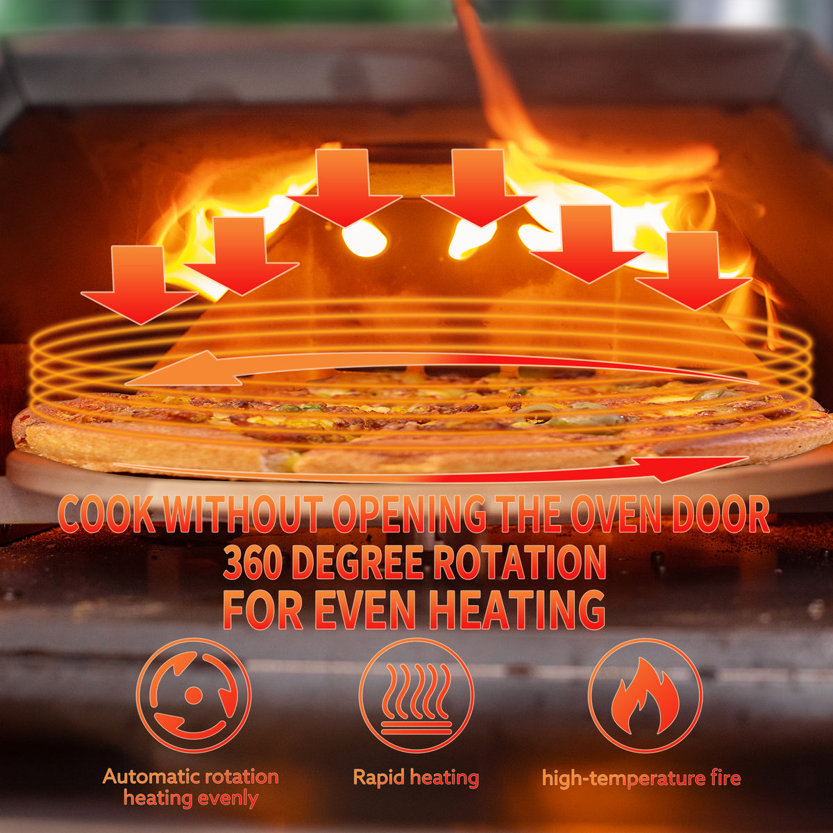 Stainless Steel Pizza Oven Outdoor 12" Automatic Rotatable Pizza Ovens,Portable Wood Fired Pizza Oven Pizza Maker With Timer, Built In Thermometer,Pizza Cutter & Carry Bag Silver Garden & Outdoor American Design Stainless Steel Stainless Steel