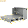 Queen Size Murphy Bed Wall Bed With Drawer And A Set Of Sockets & Usb Ports, Pulley Structure Design, Gray Gray Solid Wood Mdf