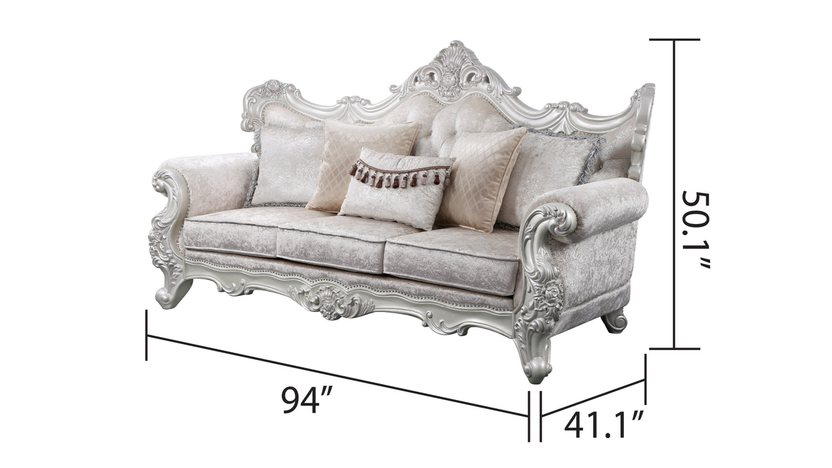 Melrose 2Pc Traditional Living Room Set In Champagne With Silver Brush Silver Gray Chenille Wood Primary Living Space Traditional Wood 5 Seat