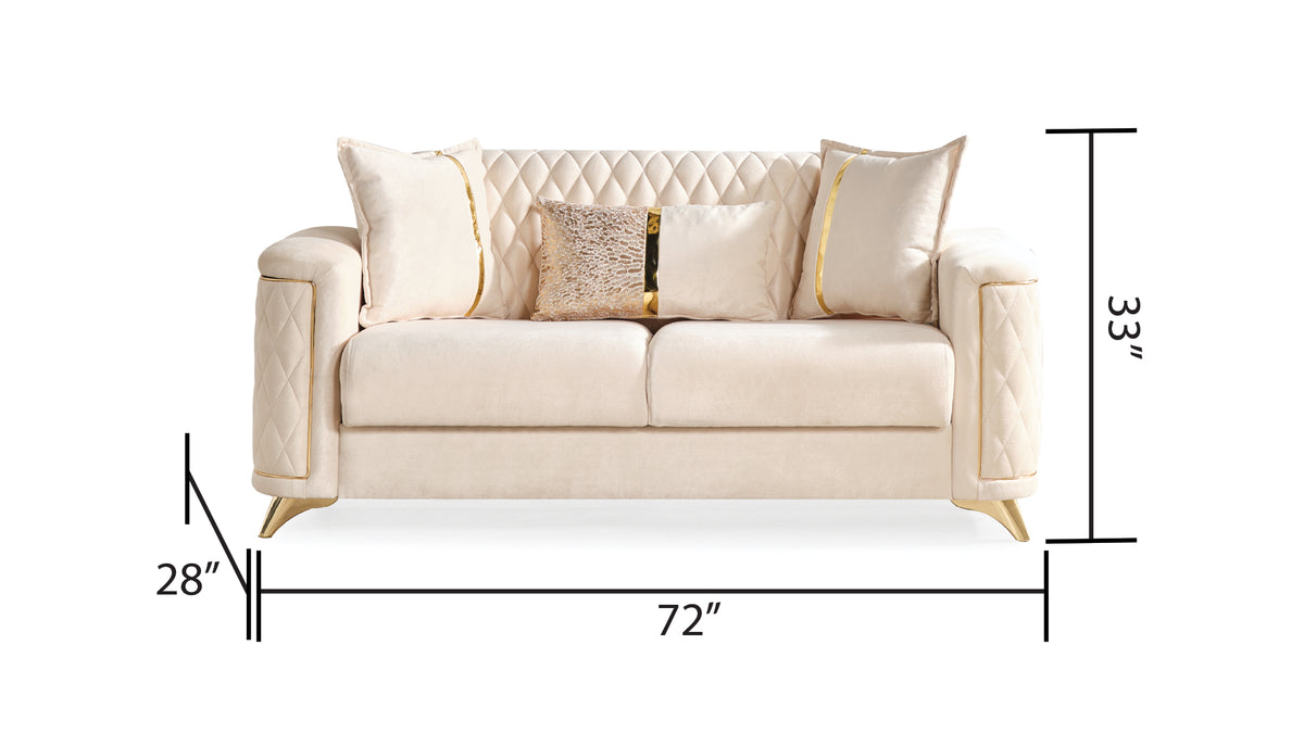 Luna Modern Style Loveseat In Ivory Ivory Velvet Wood Primary Living Space Contemporary,Modern Upholstered Wood