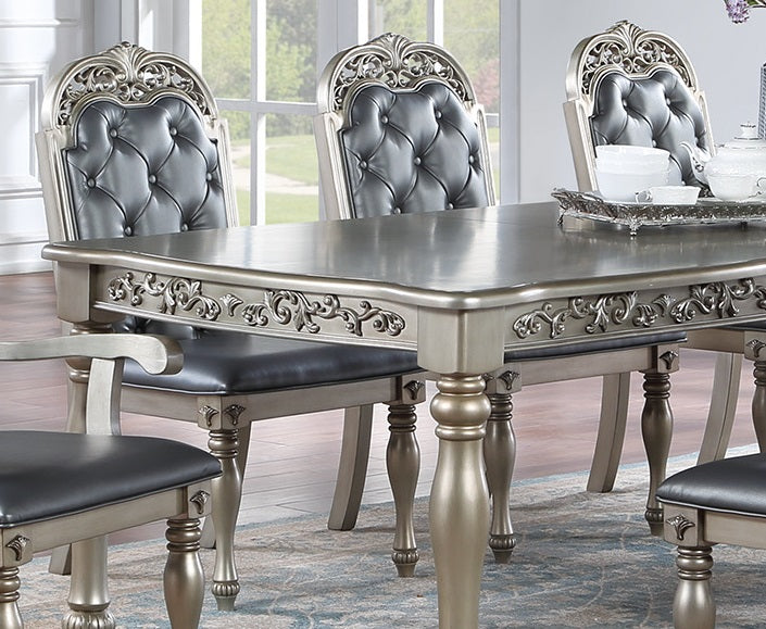Formal 1Pc Dining Table W 2X Leaves Only Silver Grey Finish Antique Design Rubberwood Large Family Dining Room Furniture Silver Grey Gray Dining Room Antique,Traditional Rubberwood Rectangular Kitchen & Dining Tables Rubber Wood