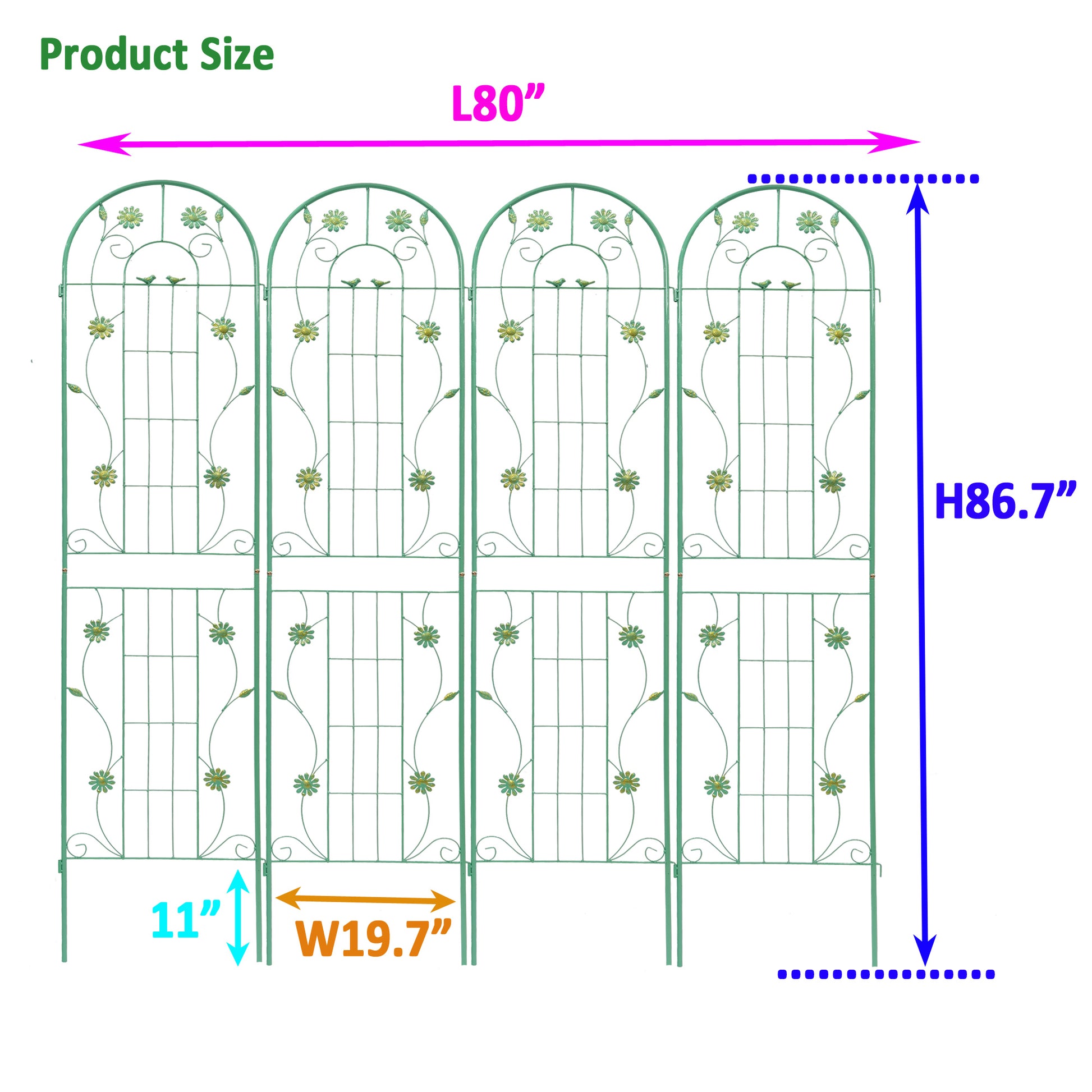 4 Pack Metal Garden Trellis 86.7" X 19.7" Rustproof Trellis For Climbing Plants Outdoor Flower Support Green Green Garden & Outdoor Iron