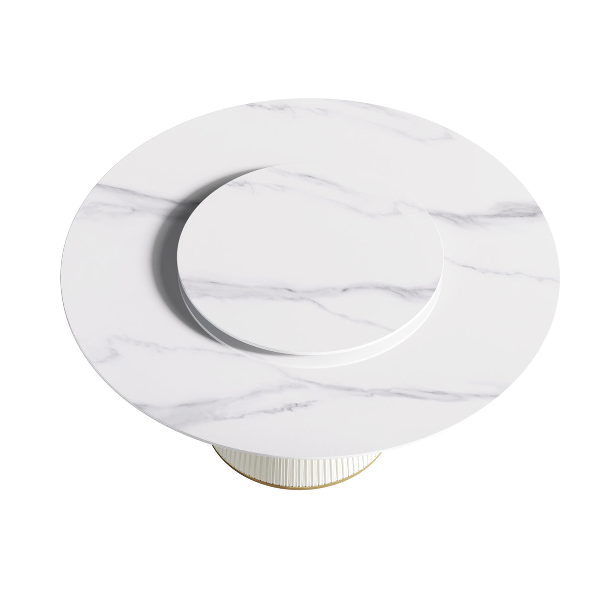 59.05 "Modern White Artificial Stone Round Beige Plywood Pu Base Dining Table Can Accommodate 8 People 31.5"White Artificial Stone Turntable Not Including Chairs. White Dining Room Plywood Sintered Stone