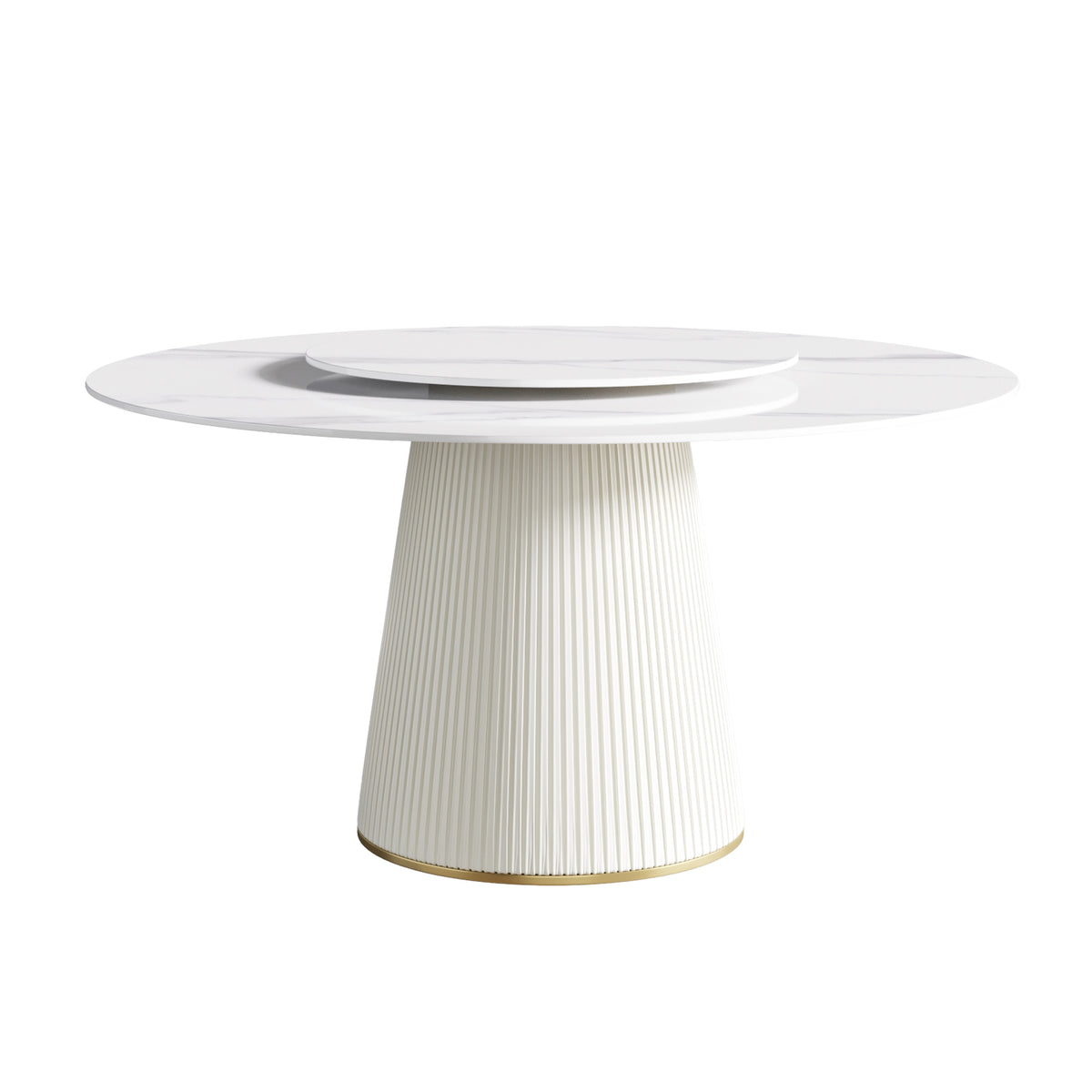 59.05 "Modern White Artificial Stone Round Beige Plywood Pu Base Dining Table Can Accommodate 8 People 31.5"White Artificial Stone Turntable Not Including Chairs. White Dining Room Plywood Sintered Stone