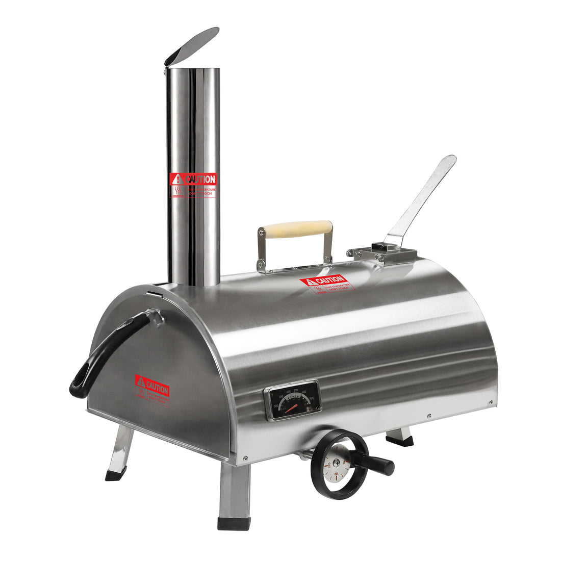 Silver Pizza Oven Outdoor 12" Semi Automatic Rotatable Pizza Ovens Portable Stainless Steel Wood Fired Pizza Oven Pizza Maker With Built In Thermometer Pizza Cutter Carry Bag Silver Garden & Outdoor American Design Stainless Steel Stainless Steel
