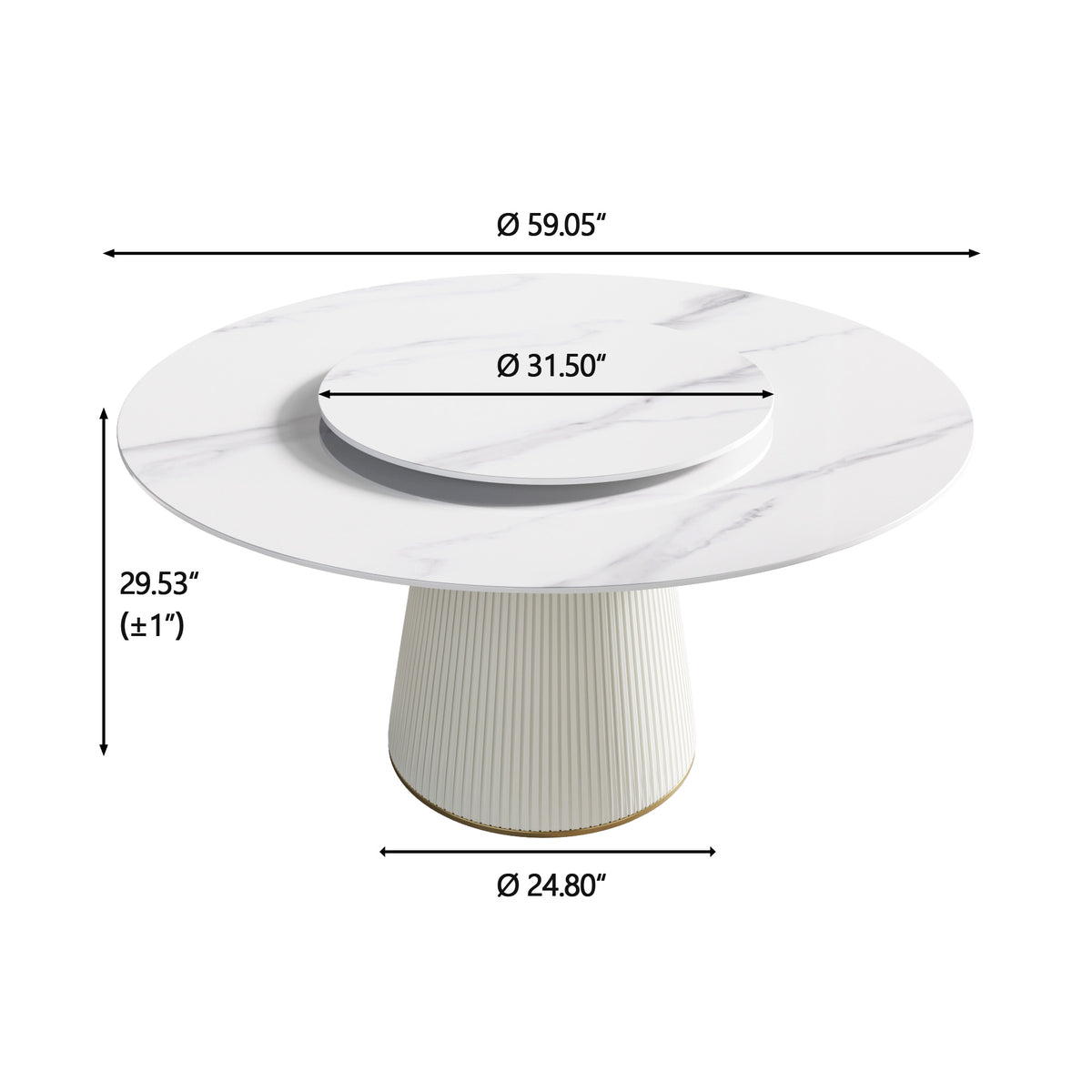 59.05 "Modern White Artificial Stone Round Beige Plywood Pu Base Dining Table Can Accommodate 8 People 31.5"White Artificial Stone Turntable Not Including Chairs. White Dining Room Plywood Sintered Stone