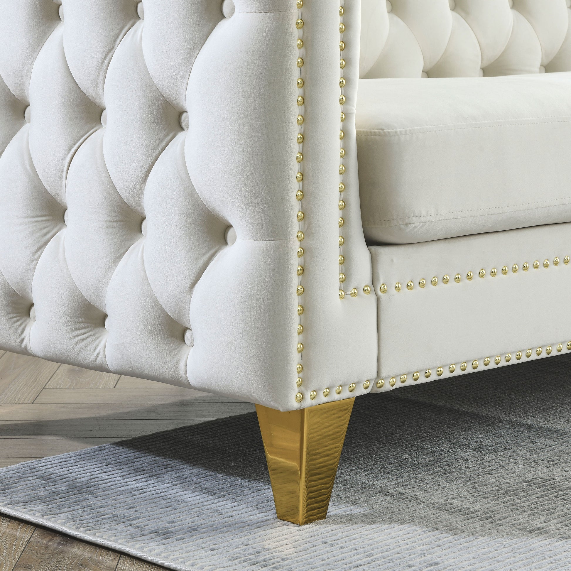 82.2 Inch Velvet Corner Sofal Shaped Sectional Couch, 5 Seater Corner Sofas With 3 Cushions For Living Room, Bedroom, Apartment, Office Beige Foam Velvet
