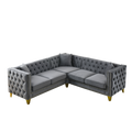 82.2 Inch Velvet Corner Sofal Shaped Sectional Couch, 5 Seater Corner Sofas With 3 Cushions For Living Room, Bedroom, Apartment, Office Gray Foam Velvet