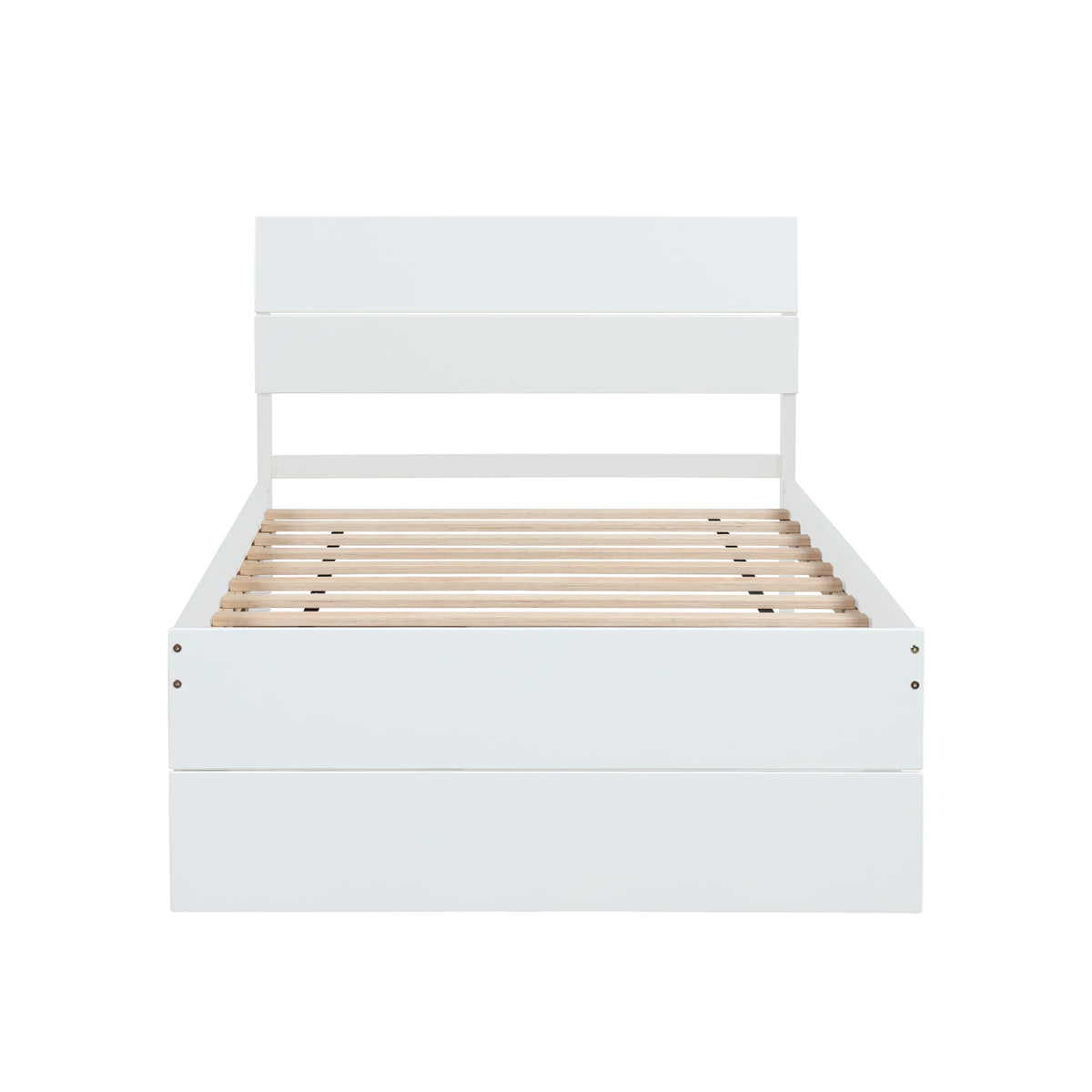 Modern Twin Bed Frame With Twin Trundle For White High Gloss Headboard And Footboard With Creamy White Color Twin Creamy White,White Bedroom Mdf,Rubber Wood