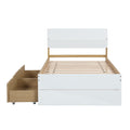 Modern Twin Bed Frame With 2 Drawers For White High Gloss Headboard And Footboard With Light Oak Color Box Spring Not Required Twin White Light Oak Bedroom Bed Frame Mdf,Rubber Wood