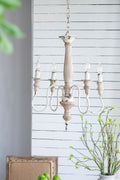 4 Light Wood Chandelier, Hanging Light Fixture With Adjustable Chain For Kitchen Dining Room Foyer Entryway, Bulb Not Included Cream White Wood