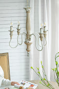 4 Light Wood Chandelier, Hanging Light Fixture With Adjustable Chain For Kitchen Dining Room Foyer Entryway, Bulb Not Included Cream White Wood