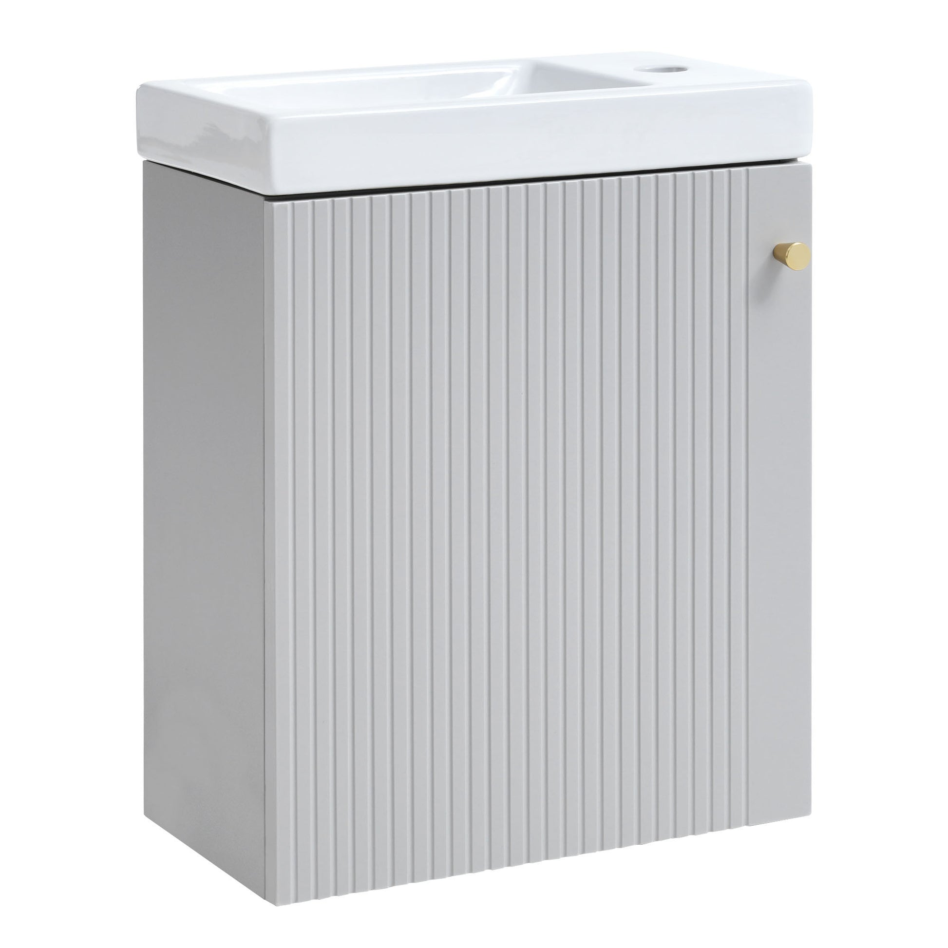 Viedo Contemporary 16" Wall Mounted Bathroom Vanity Combo Cabinet With Ceramic Basin Ideal For Small Bathrooms Grey Mdf