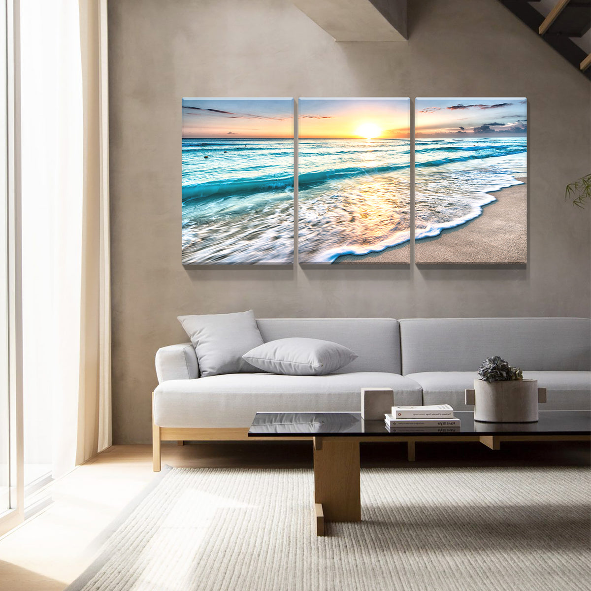 3 Panels Framed Canvas Wall Art Decor,3 Pieces Sea Wave Painting Decoration Painting For Chrismas Gift, Office,Dining Room,Living Room, Bathroom, Bedroom Decor Ready To Hang Rectangle Framed