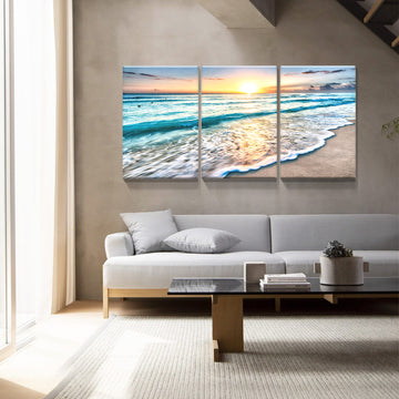 3 Panels Framed Canvas Wall Art Decor,3 Pieces Sea Wave Painting Decoration Painting For Chrismas Gift, Office,Dining Room,Living Room, Bathroom, Bedroom Decor Ready To Hang Rectangle Framed