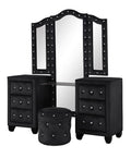 Crystal Tufted King 4 Pc Vanity Bedroom Set Made With Wood In Black Box Spring Not Required King Black Wood 4 Piece Set Bedroom Modern Upholstered Velvet Wood