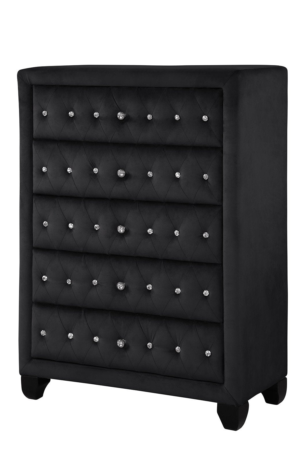 Modern Style Crystal Tufted Queen 5Pc Bed Room Set Made With Wood In Black Box Spring Not Required Queen Black Wood 5 Piece Set Bedroom Bed Included,Chest Included,Dresser Included,Mirror Included,Nightstand Included Modern Upholstered Velvet Tufted Wood