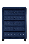 Maya Modern Style Crystal Tufted Queen 5Pc Bed Room Set Made With Wood In Blue Box Spring Not Required Queen Blue Wood 5 Piece Set Bedroom Bed Included,Chest Included,Dresser Included,Mirror Included,Nightstand Included Modern Upholstered Wood