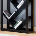 Abstract Bookcase With Seven V Shape Shelves, Black & Faux Gold Trim Black Particle Board
