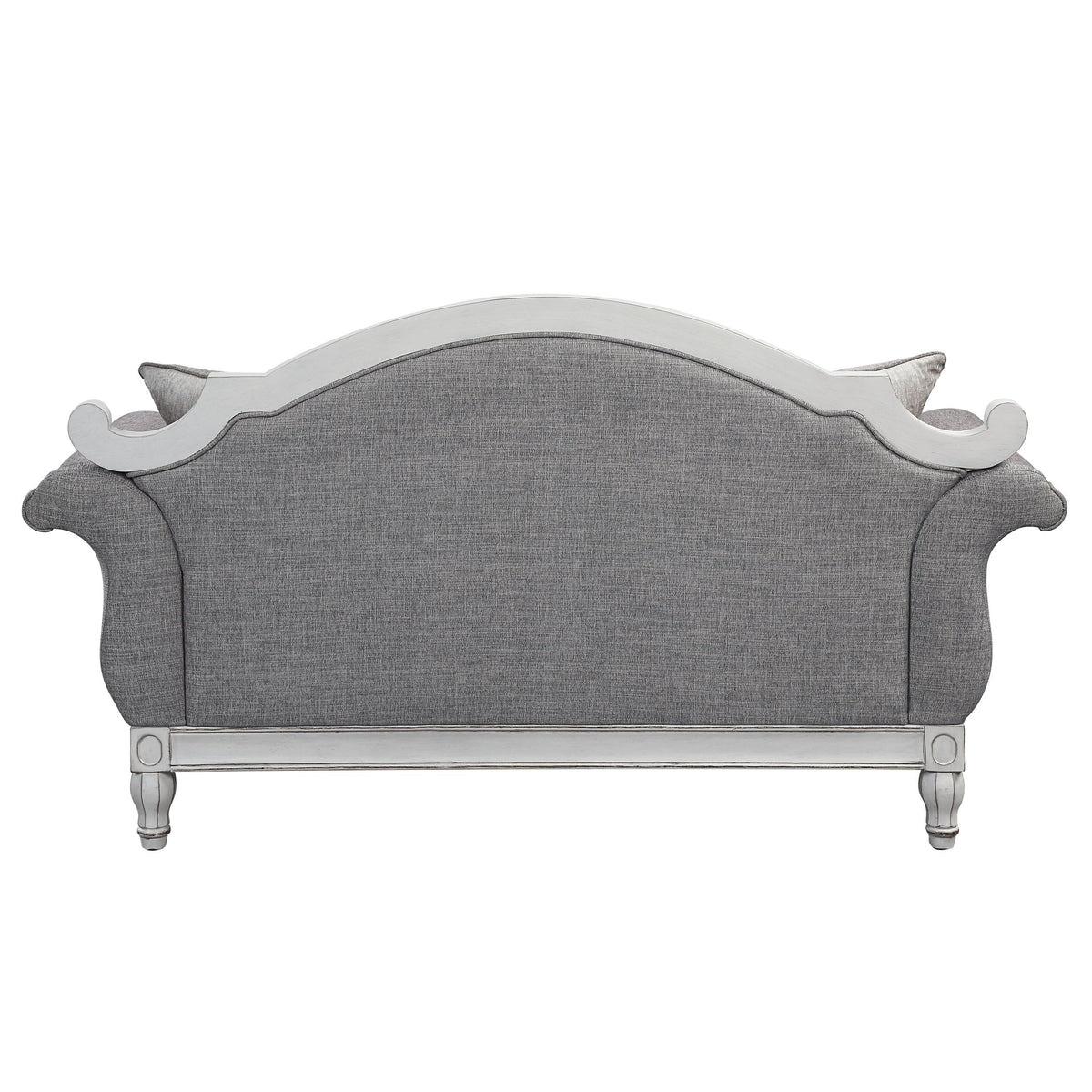 Florian Loveseat W 3 Pillows, Gray Fabric & Antique White Finish Lv02120 Gray Fabric