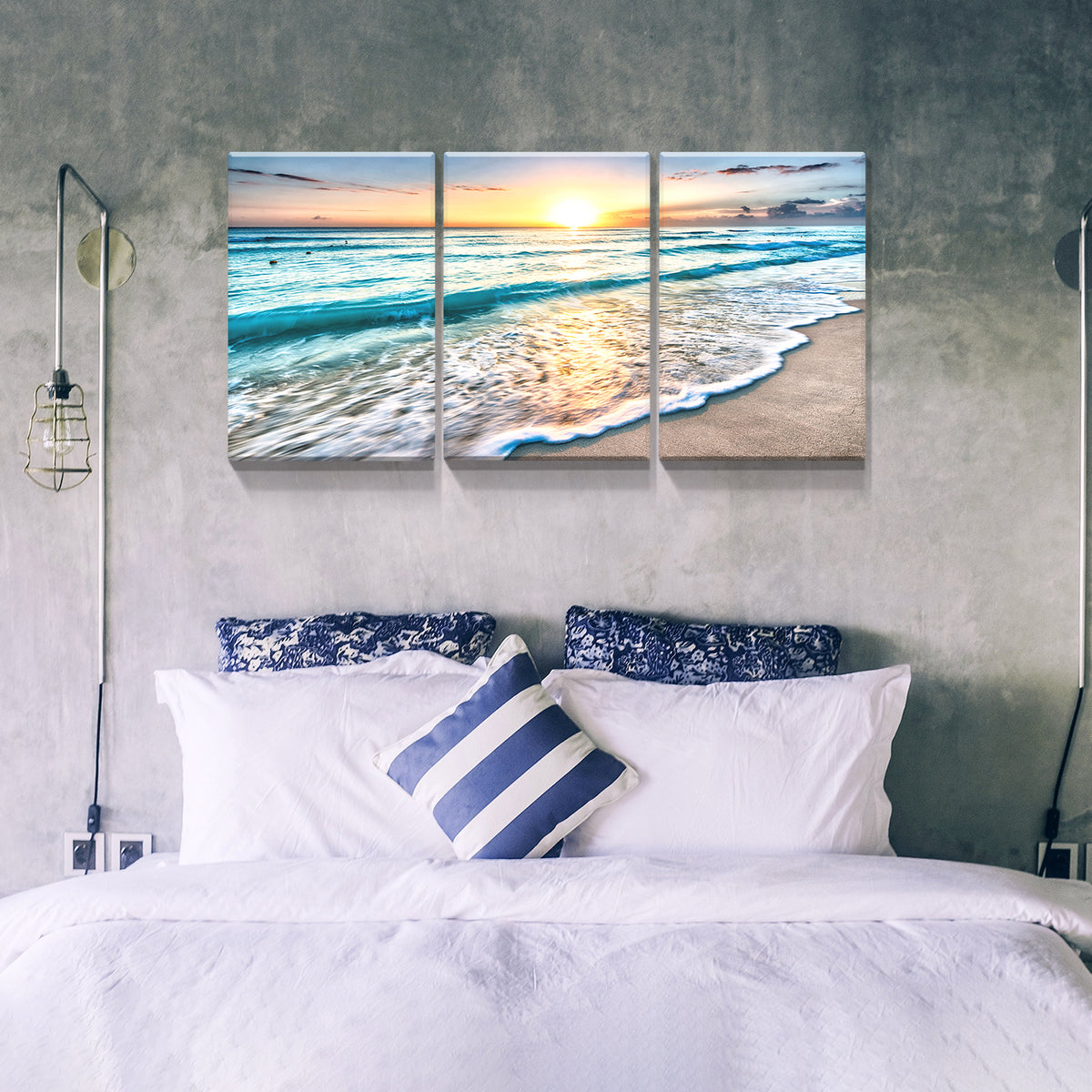 3 Panels Framed Canvas Wall Art Decor,3 Pieces Sea Wave Painting Decoration Painting For Chrismas Gift, Office,Dining Room,Living Room, Bathroom, Bedroom Decor Ready To Hang Rectangle Framed
