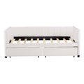 Twin Size Upholstered Daybed With Ergonomic Design Backrest And 2 Drawers, Beige Beige Velvet