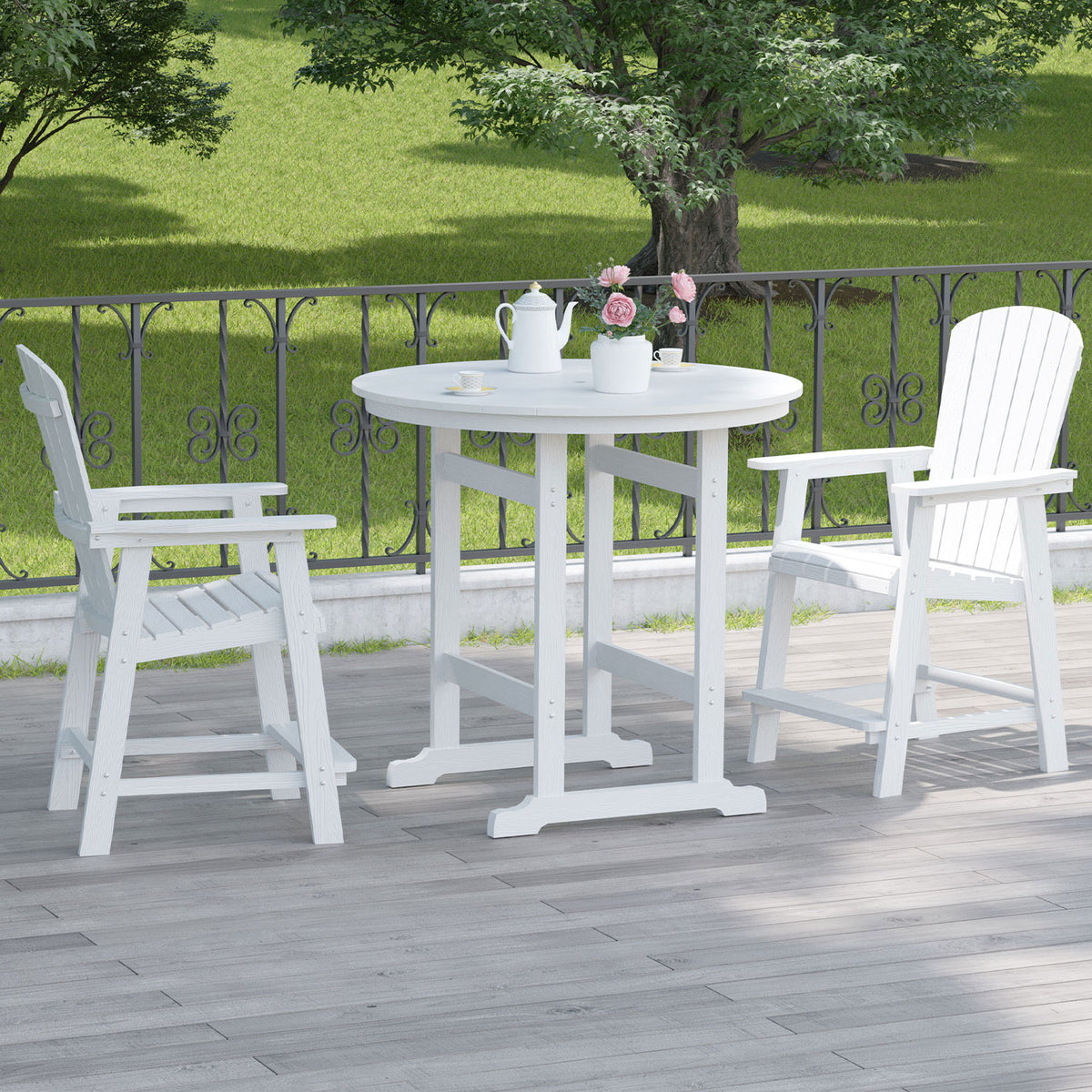 Hips Bar Chair With Armrest,Patio Bar Chair Set Of 2, White Matte White Hdpe