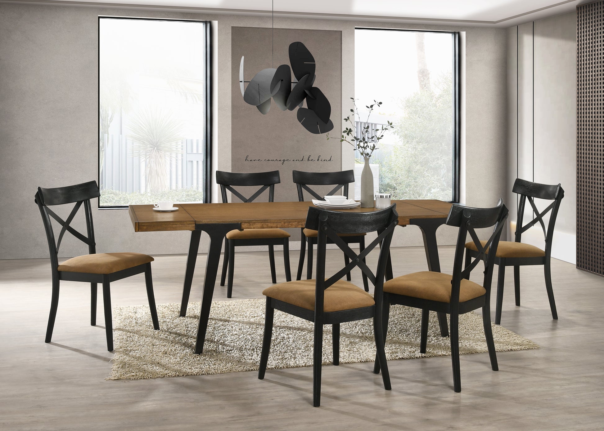 Hillary Dining Table, Walnut & Black Finish Dn02305 Walnut Wood