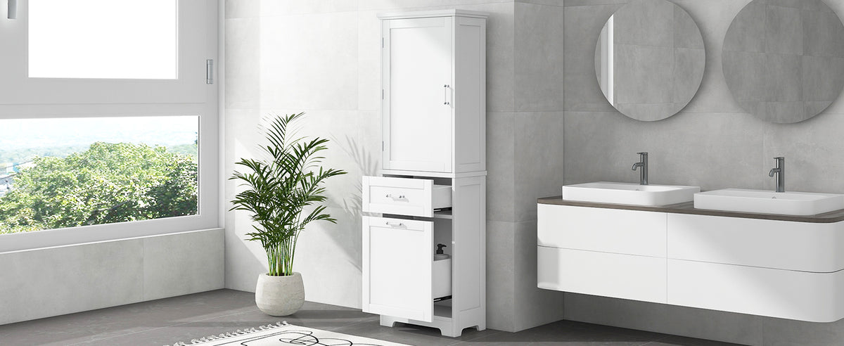 Tall Bathroom Storage Cabinet, Freestanding Storage Cabinet With Two Different Size Drawers And Adjustable Shelf, Mdf Board With Painted Finish, White Old Sku:Wf312730Aak White Mdf