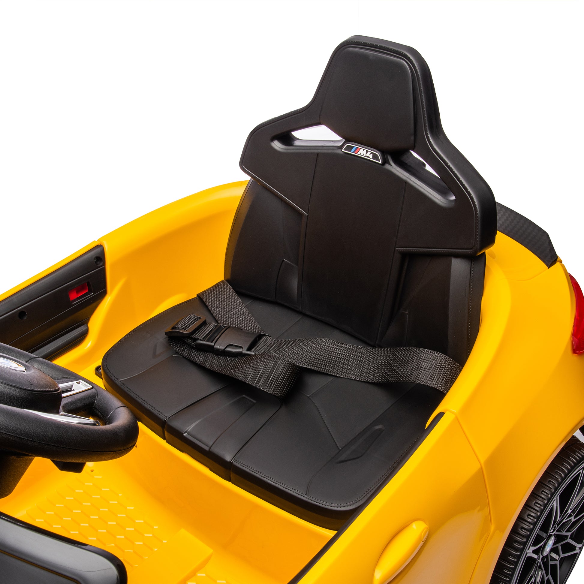 Bmw M4 12V Kids Ride On Toy Car 2.4G W Parents Remote Control,Three Speed Adjustable,Power Display, Usb,Mp3 ,Bluetooth,Led Light,Story,A Handle With Wheels And A Pull, Easy To Carry Yellow Polyethylene