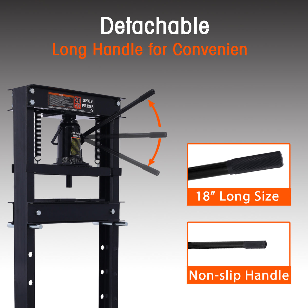 20 Ton Bottle Jack Shop Press, Bend, Straighten, Or Press Parts, Install Bearings, U Joints, Bushings, Ball Joints, And Pulleys,Black Black Steel