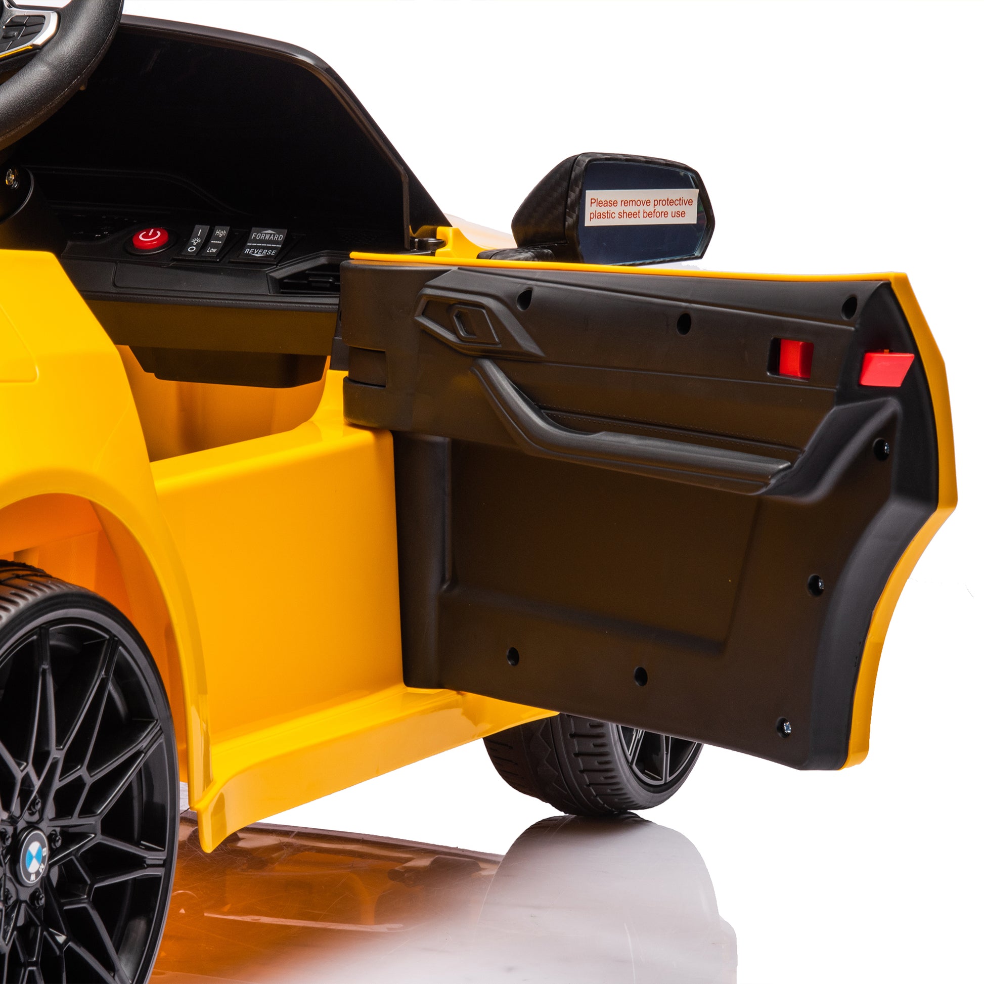 Bmw M4 12V Kids Ride On Toy Car 2.4G W Parents Remote Control,Three Speed Adjustable,Power Display, Usb,Mp3 ,Bluetooth,Led Light,Story,A Handle With Wheels And A Pull, Easy To Carry Yellow Polyethylene
