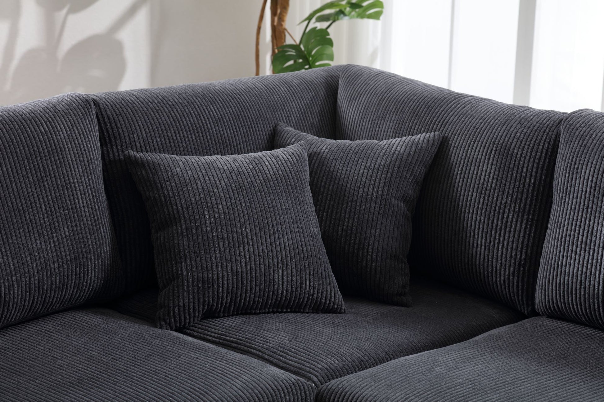 Oversized Length117.2''*Width 117.2'' Modular Sectional Sofa Couches Set ,Corduroy Upholstered Deep Seat Comfy Sofa For Living Room,Dark Gray Dark Gray Light Brown Polyester Wood Primary Living Space Medium Soft Cushion Back Modern Square Arms Wood 5