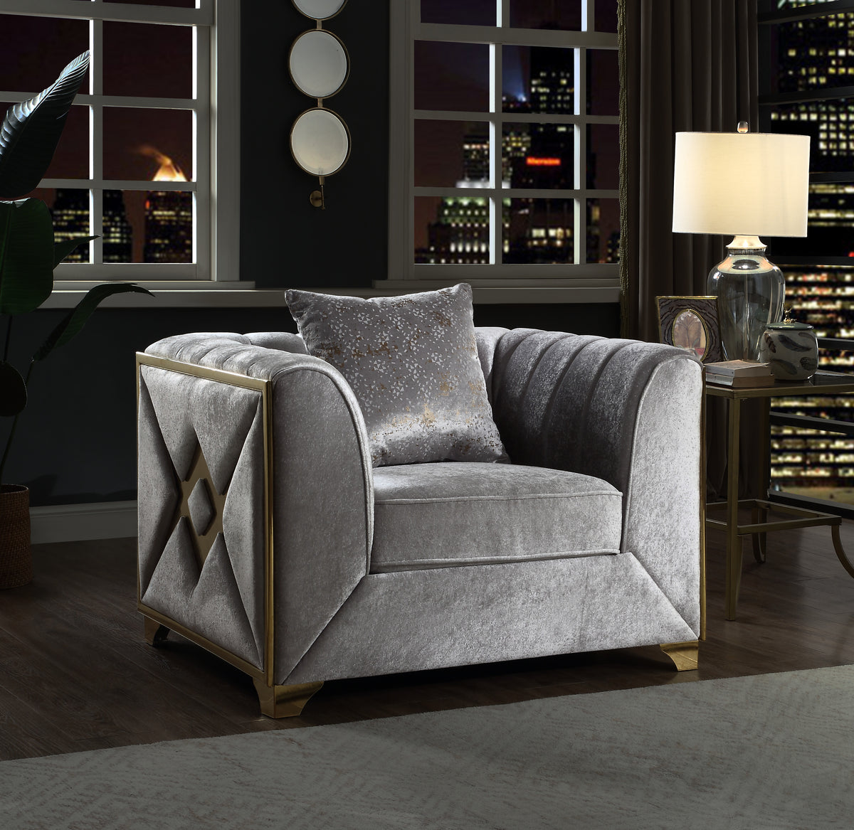 Velencia Modern Style Chair In Silver Silver Primary Living Space Modern Upholstered Wood