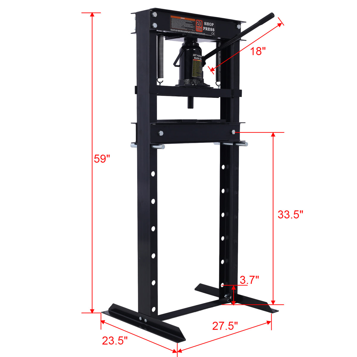 20 Ton Bottle Jack Shop Press, Bend, Straighten, Or Press Parts, Install Bearings, U Joints, Bushings, Ball Joints, And Pulleys,Black Black Steel