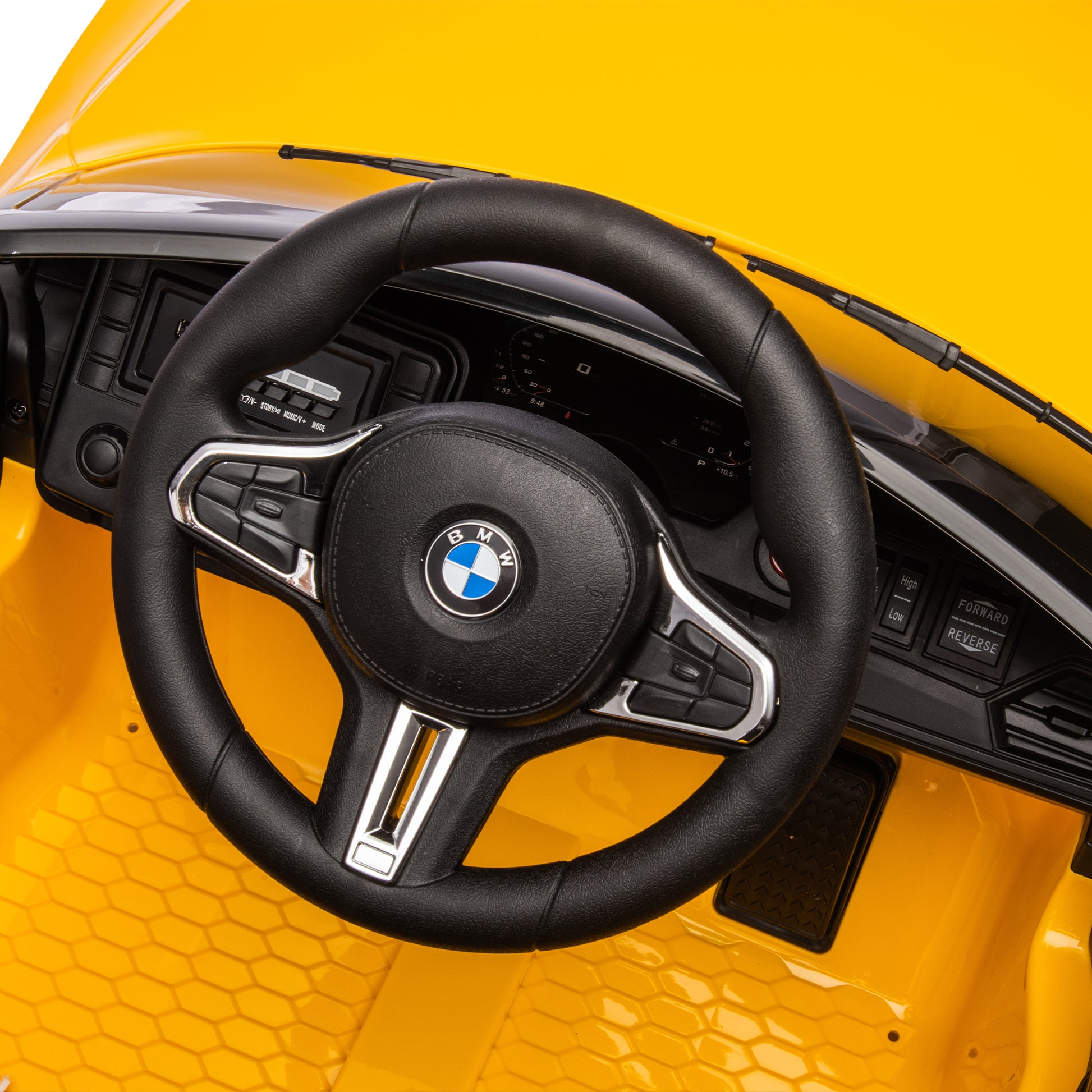 Bmw M4 12V Kids Ride On Toy Car 2.4G W Parents Remote Control,Three Speed Adjustable,Power Display, Usb,Mp3 ,Bluetooth,Led Light,Story,A Handle With Wheels And A Pull, Easy To Carry Yellow Polyethylene
