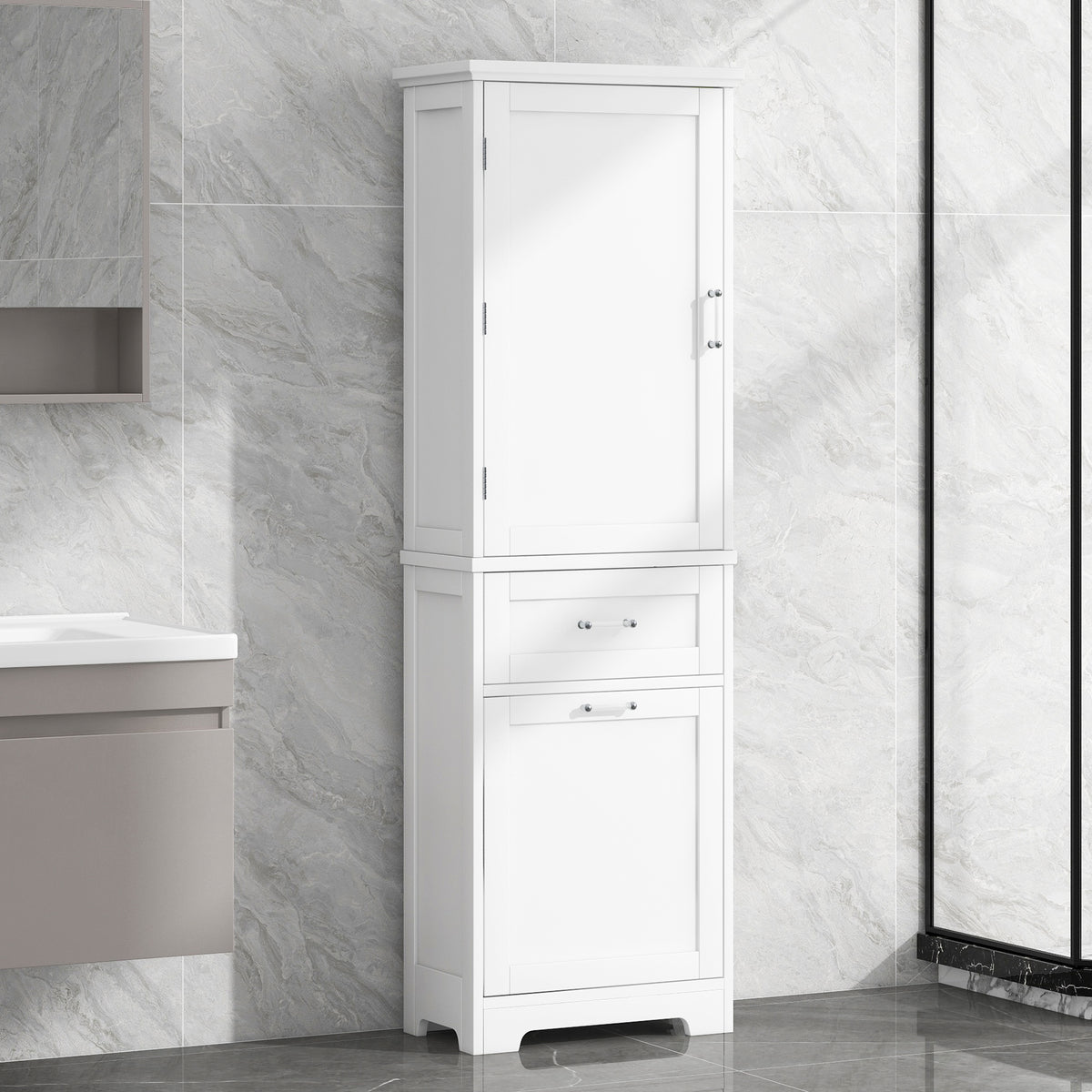 Tall Bathroom Storage Cabinet, Freestanding Storage Cabinet With Two Different Size Drawers And Adjustable Shelf, Mdf Board With Painted Finish, White Old Sku:Wf312730Aak White Mdf