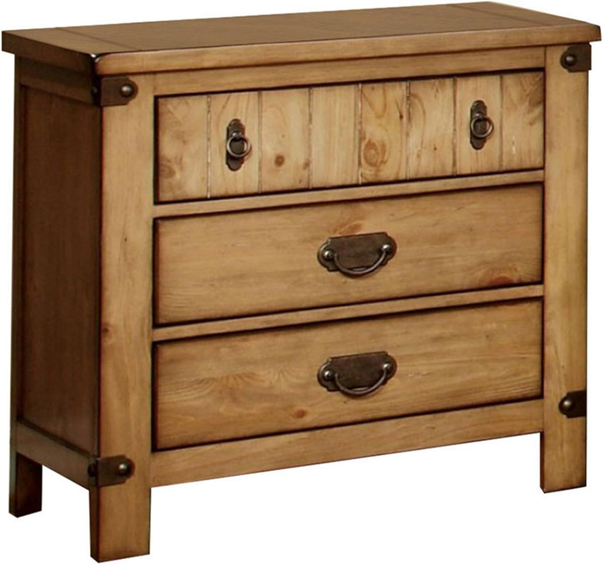 Cottage Style Weathered Elm 1Pc Nightstand Ball Bearing Metal Glide Usb Charger Power Outlet In Night Stand Top Drawer Bedroom Bedside Table Natural 3 Drawers Bedroom Bedside Cabinet Contemporary,Modern,Transitional Usb Port Solid Wood