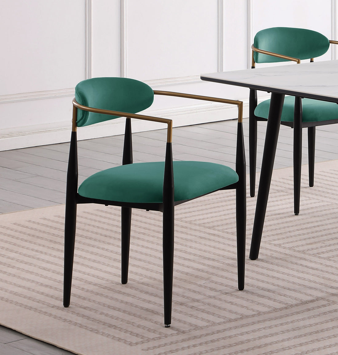 Modern Contemporary 5Pc Dining Set White Sintered Stone Table And Green Chairs Fabric Upholstered Stylish Furniture White Green Seats 4 Dining Room 60 Inches Contemporary,Modern,Ultra Modern Rectangular Dining Table With Chair Sintered Stone