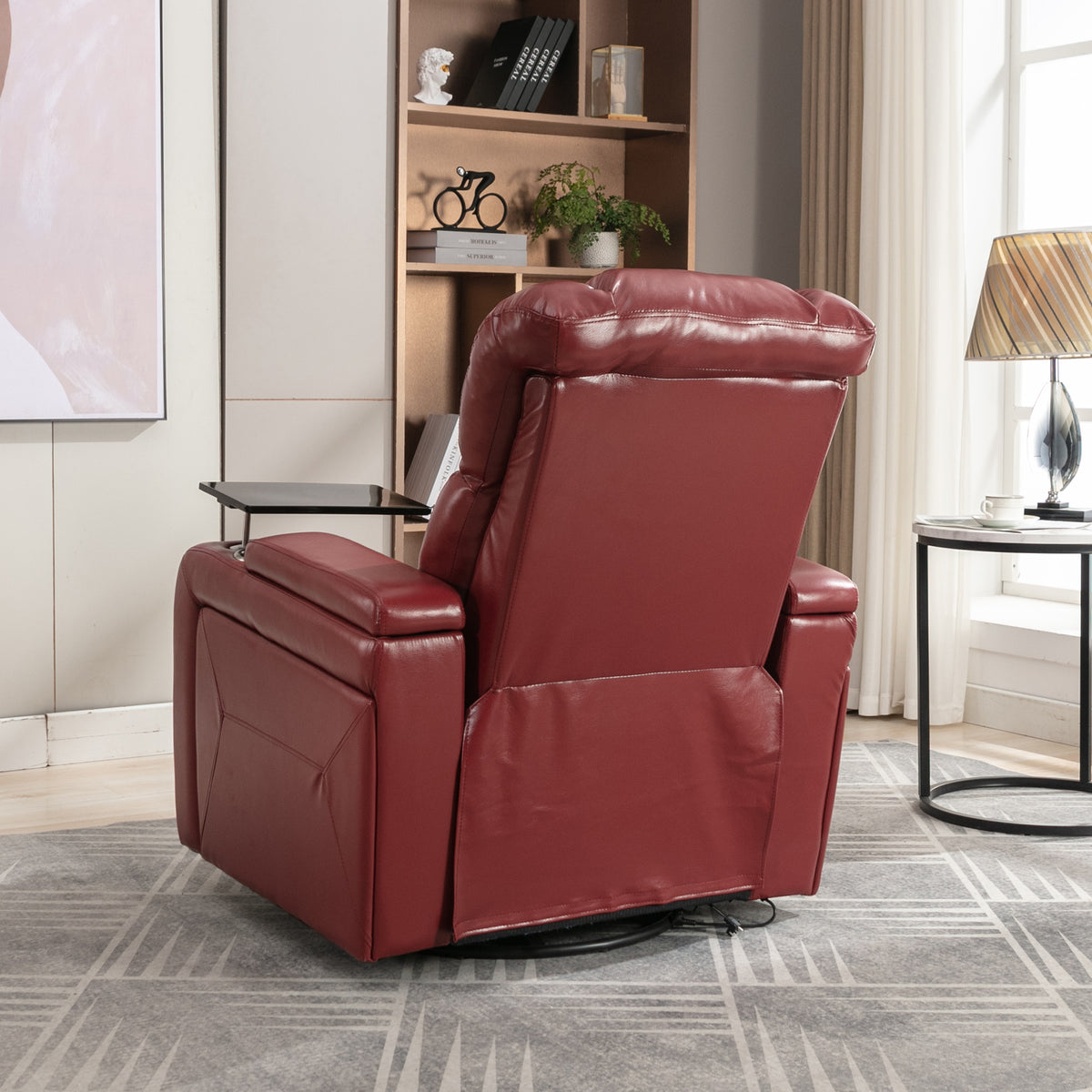270 Degree Swivel Pu Leather Power Recliner Individual Seat Home Theater Recliner With Comforable Backrest, Tray Table, Phone Holder, Cup Holder, Usb Port, Hidden Arm Storage For Living Room, Red Red Foam Pu Leather