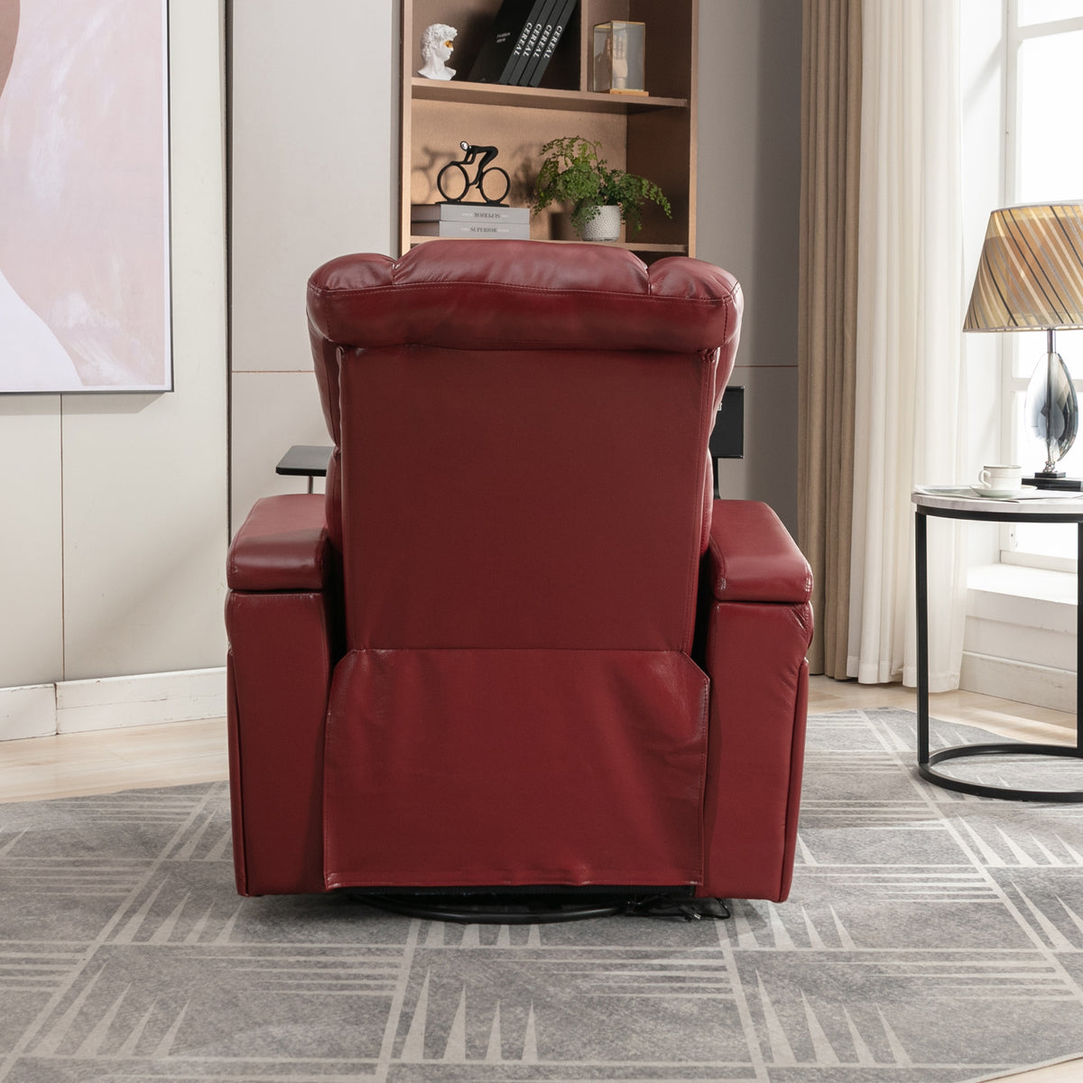 270 Degree Swivel Pu Leather Power Recliner Individual Seat Home Theater Recliner With Comforable Backrest, Tray Table, Phone Holder, Cup Holder, Usb Port, Hidden Arm Storage For Living Room, Red Red Foam Pu Leather