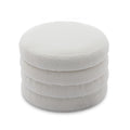007 Boucle Fabric Storage Round Ottoman Footstool With Wooden Shelving,Ivory White Wood Primary Living Space White Solid Eucalyptus Wood With Storage Ivory Backless Soft Modern Flip Top Round