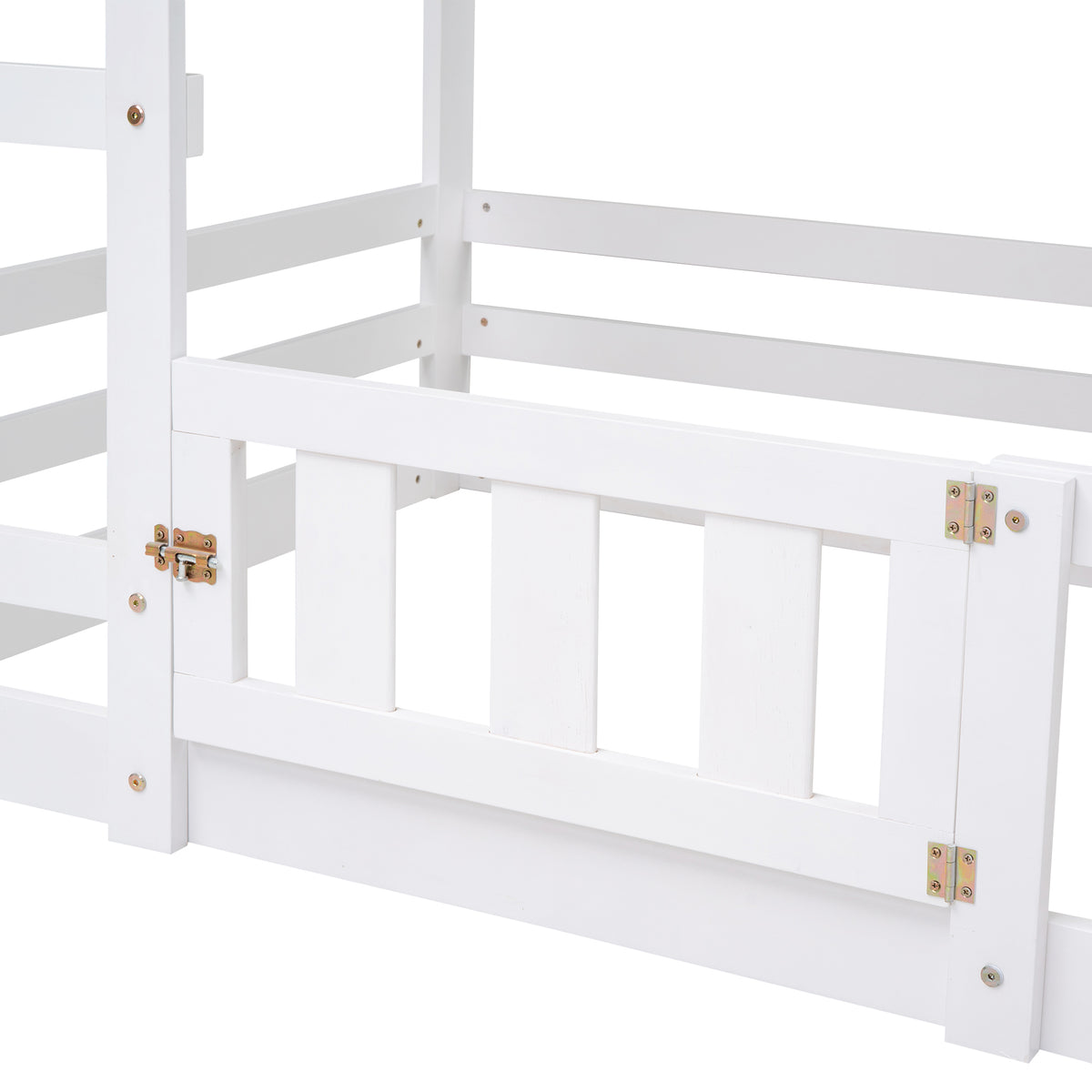 Twin Over Twin House Bunk Bed With Fence And Door, White Box Spring Not Required Twin White Wood Bedroom Bunk Solid Wood Mdf